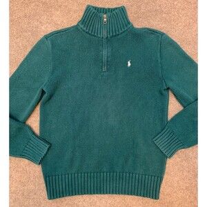 Polo Ralph Lauren Sweater Boys L (14/16) Long Sleeve Mock Neck 1/4 Zip Green